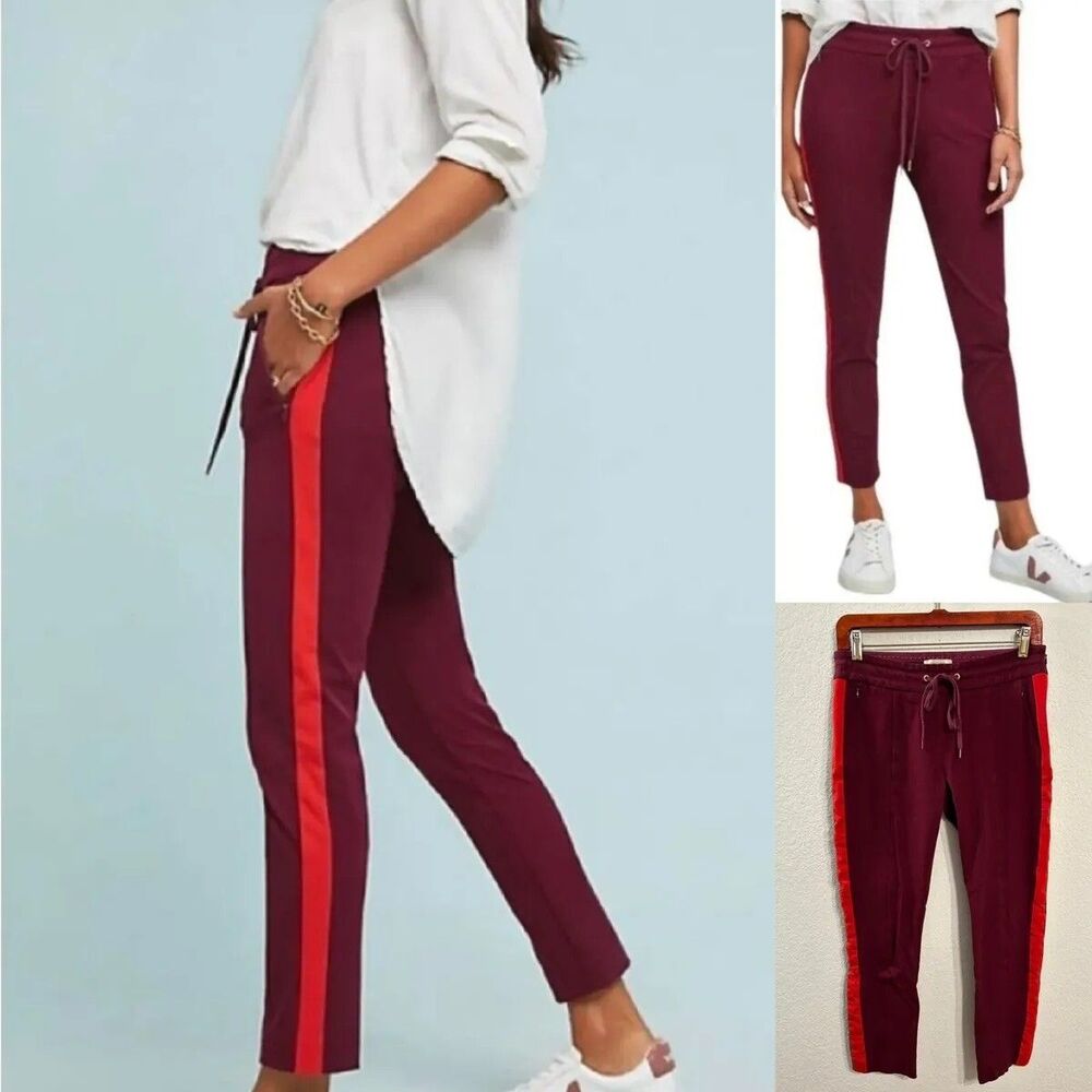 Anthropologie Essential Slim Jogger Ponte Pants Ankle Crop Red Burgundy Size 0